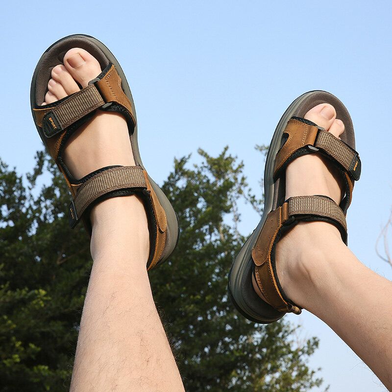 Sandales D'extérieur Décontractées Confortables En Cuir De Vachette Pour Hommes