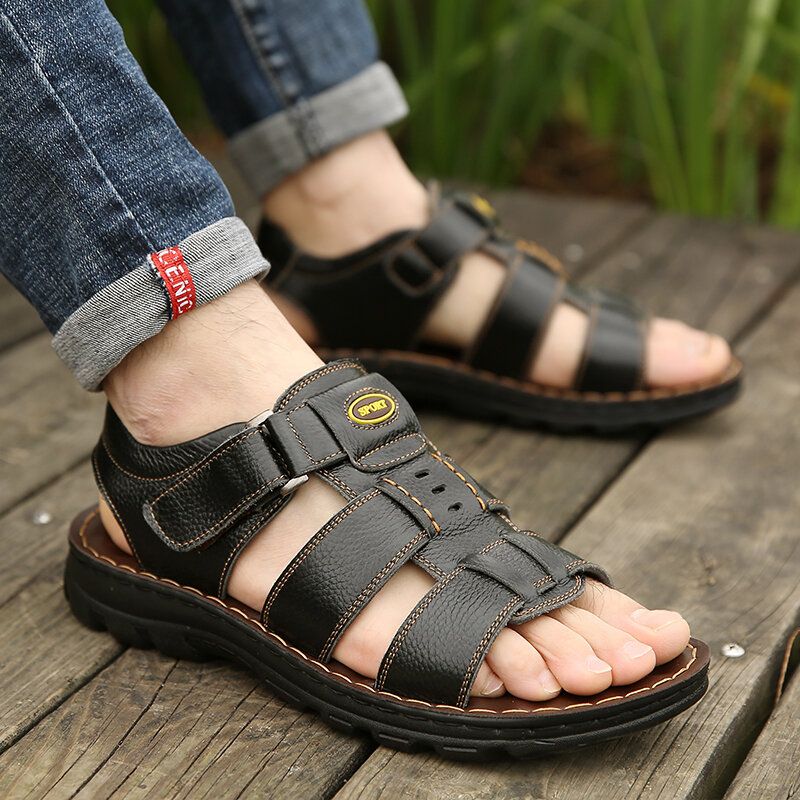 Sandales De Plage Décontractées En Cuir De Vachette Respirant Pour Hommes