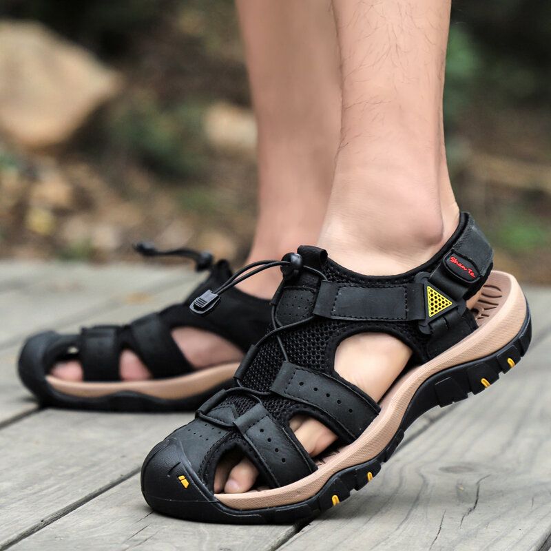 Sandales De Plage Décontractées Pour Hommes En Cuir De Vachette Respirantes Et Antidérapantes