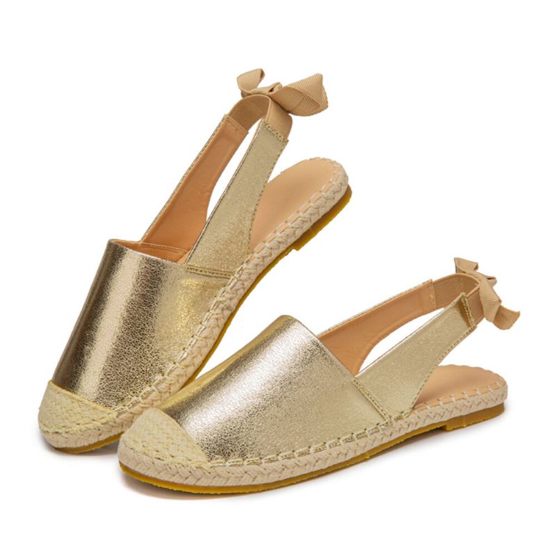 Sandales Plates Confortables Espadrilles Métalliques À Bout Fermé Pour Femmes