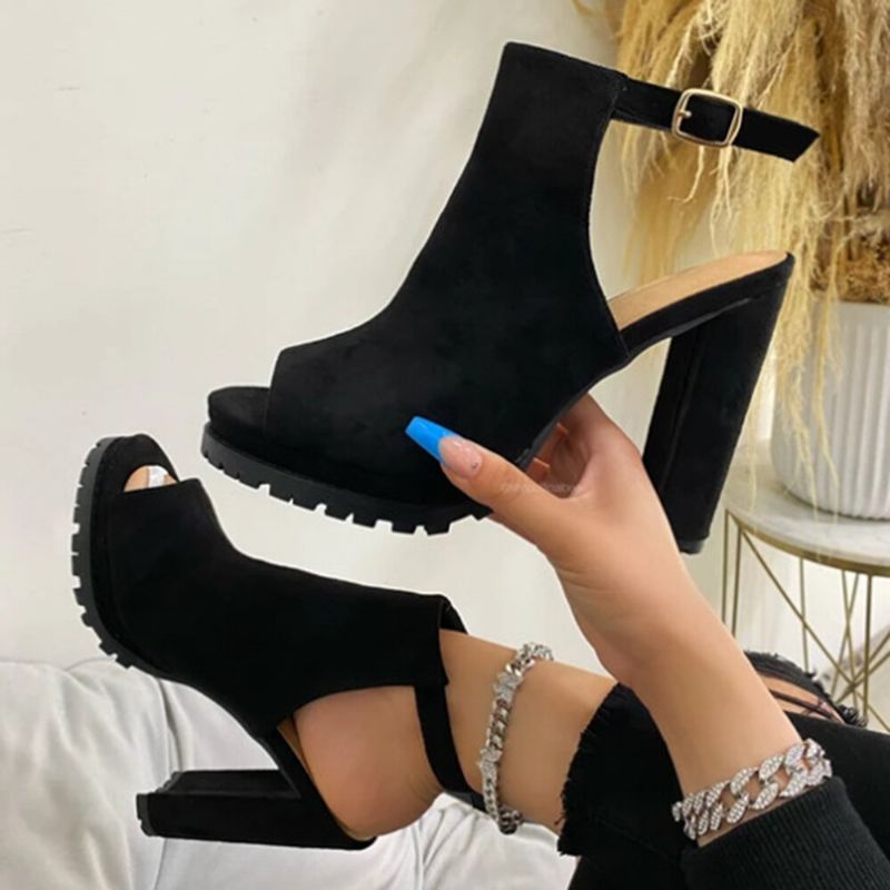 Sandales À Talons Noires À Boucle Mode Femme Grande Taille