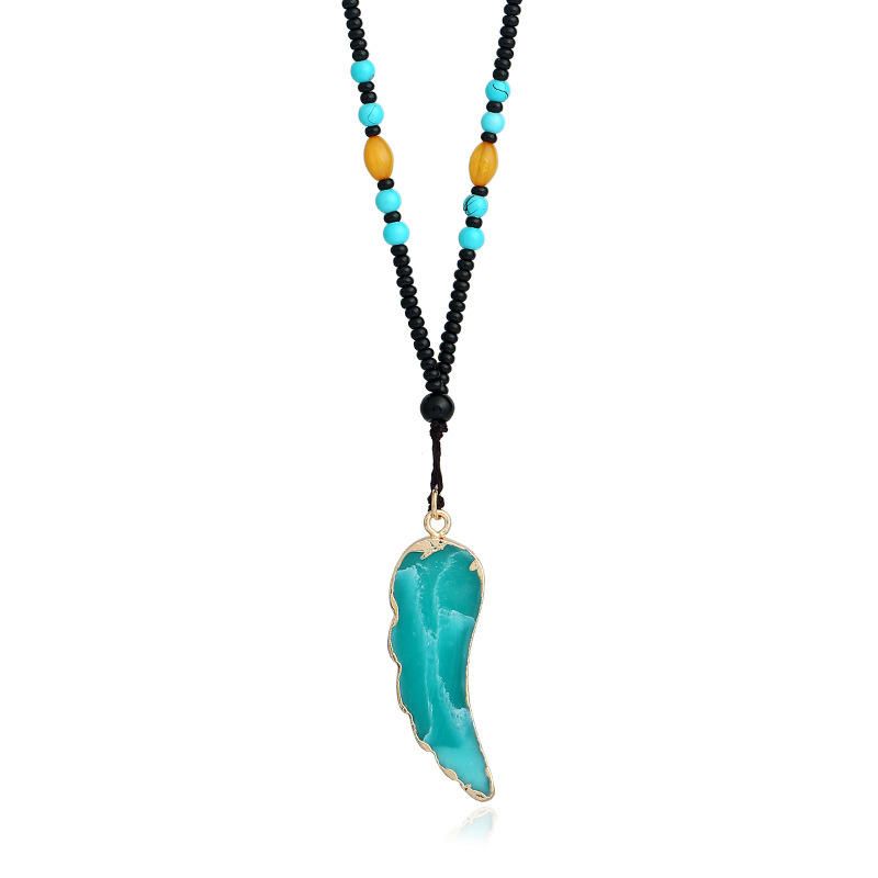 Sautoir Ethnique Unisexe Pendentif Pierre Naturelle Turquoise Perlé Pull Colliers