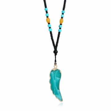 Sautoir Ethnique Unisexe Pendentif Pierre Naturelle Turquoise Perlé Pull Colliers