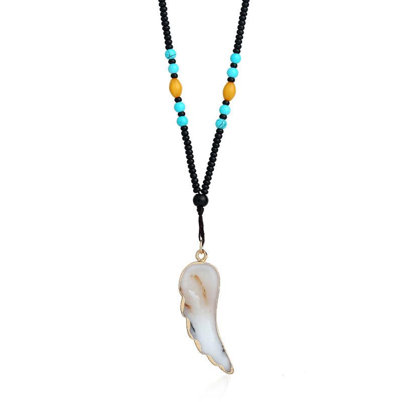 Sautoir Ethnique Unisexe Pendentif Pierre Naturelle Turquoise Perlé Pull Colliers