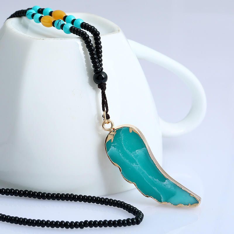 Sautoir Ethnique Unisexe Pendentif Pierre Naturelle Turquoise Perlé Pull Colliers