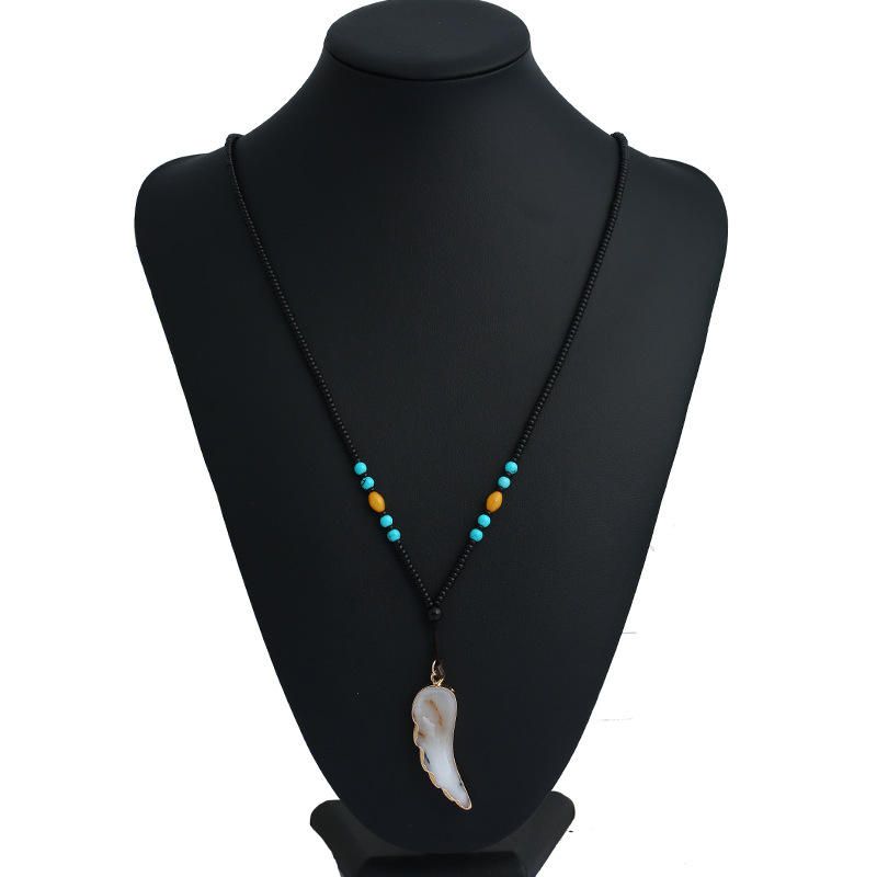 Sautoir Ethnique Unisexe Pendentif Pierre Naturelle Turquoise Perlé Pull Colliers