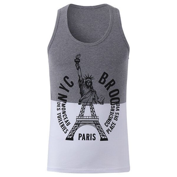 Seobean New York Paris Imprimé Hommes Gilet Coton Été Loisirs Fitness Jogging Sport Tops