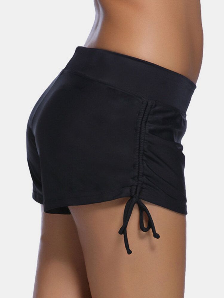 Short De Bain Noir Avec Cordon De Serrage Latéral Pour Femme Grande Taille