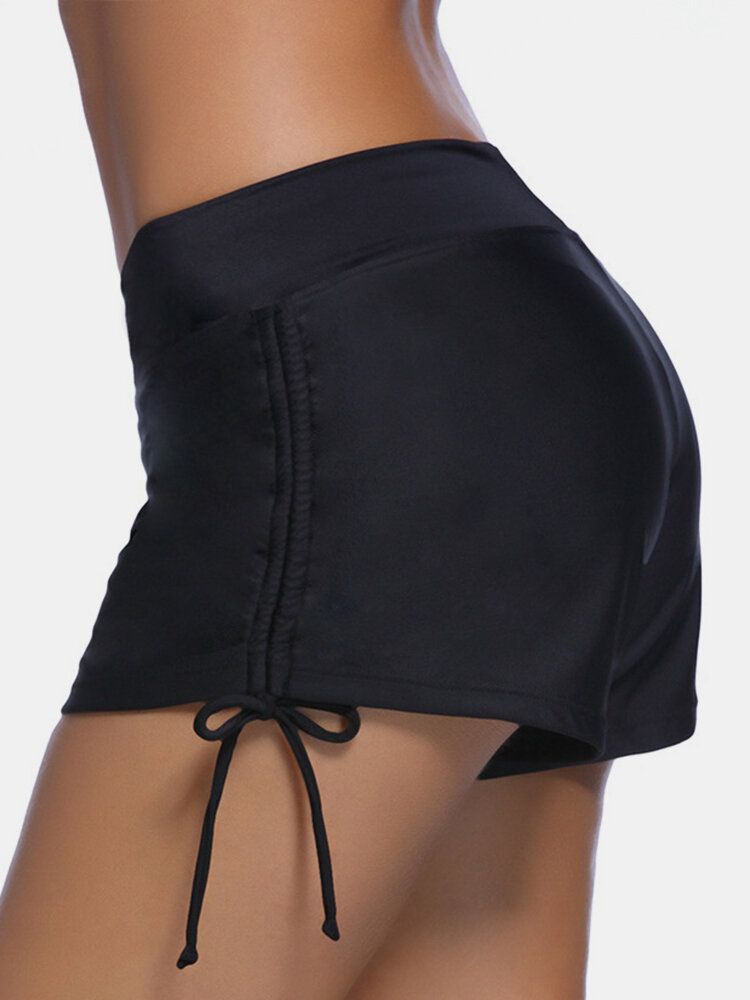 Short De Bain Noir Avec Cordon De Serrage Latéral Pour Femme Grande Taille