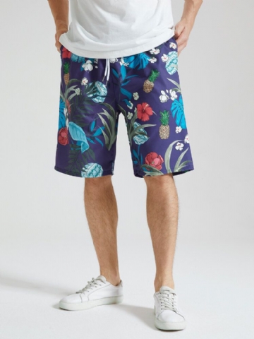 Short À Cordon De Serrage Pour Homme Avec Imprimé Plantes Tropicales