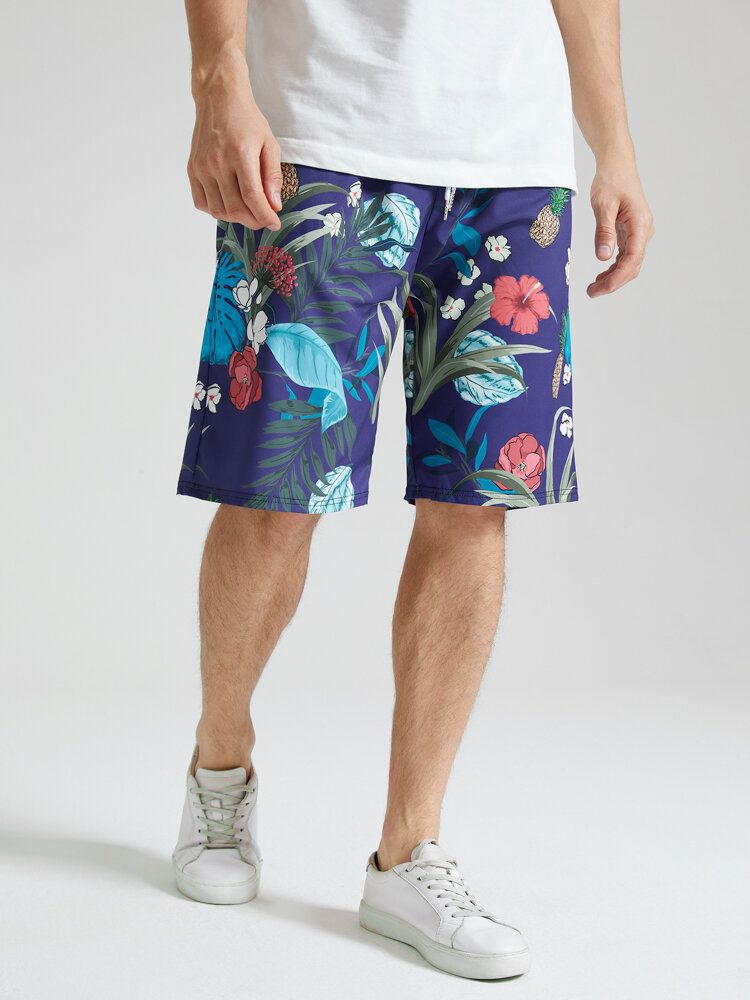 Short À Cordon De Serrage Pour Homme Avec Imprimé Plantes Tropicales