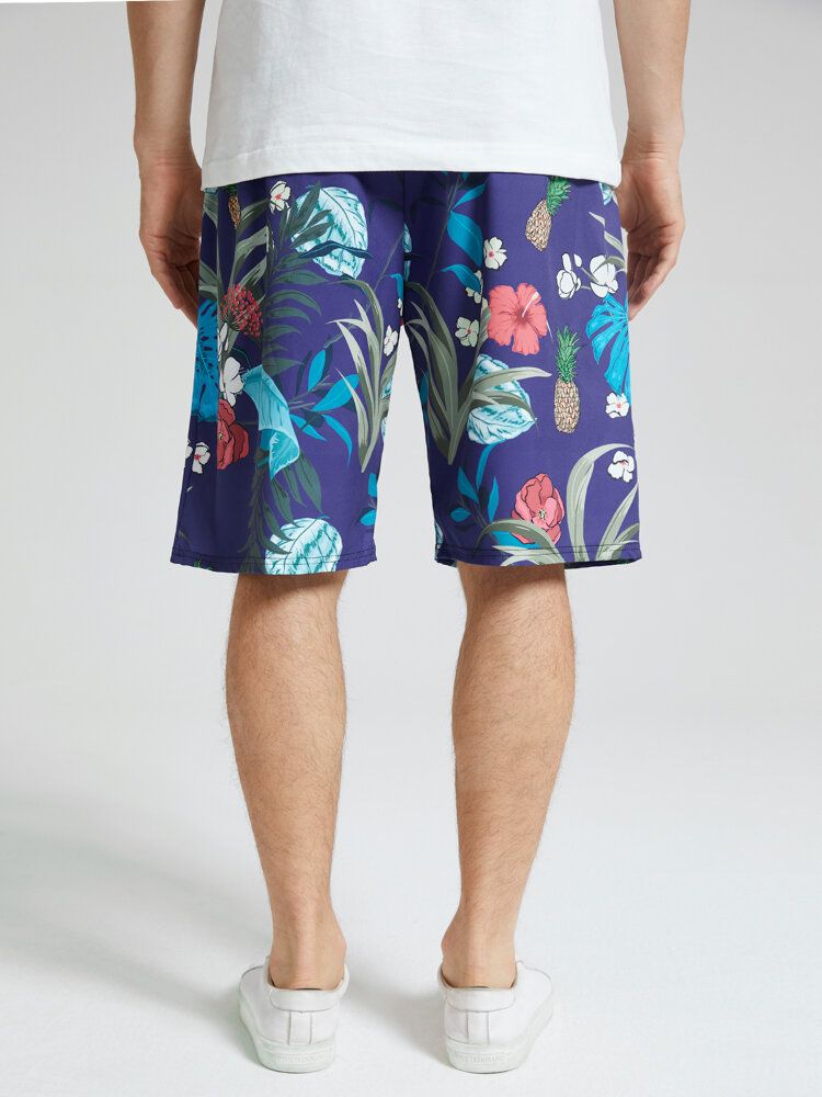 Short À Cordon De Serrage Pour Homme Avec Imprimé Plantes Tropicales