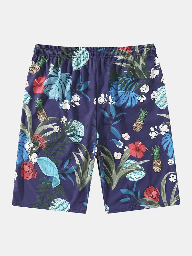 Short À Cordon De Serrage Pour Homme Avec Imprimé Plantes Tropicales