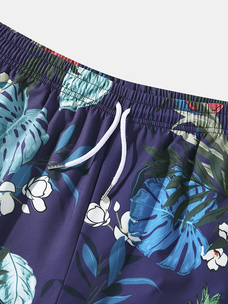 Short À Cordon De Serrage Pour Homme Avec Imprimé Plantes Tropicales