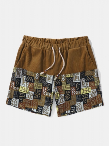 Short À Cordon De Serrage En Velours Côtelé À Motif Tribal Pour Homme