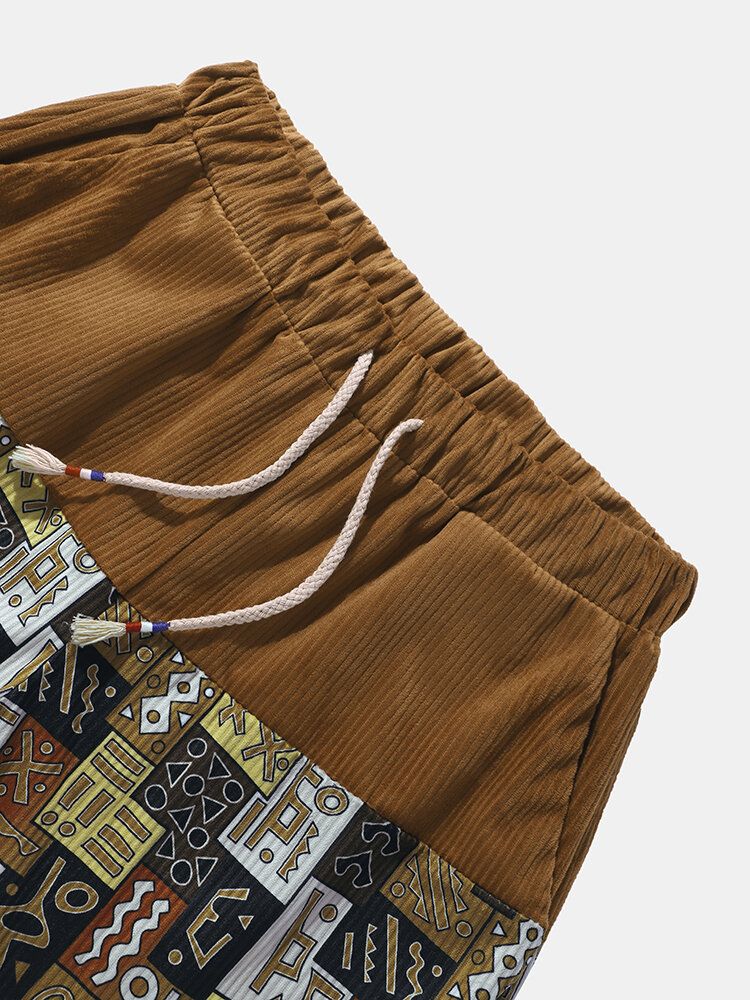 Short À Cordon De Serrage En Velours Côtelé À Motif Tribal Pour Homme