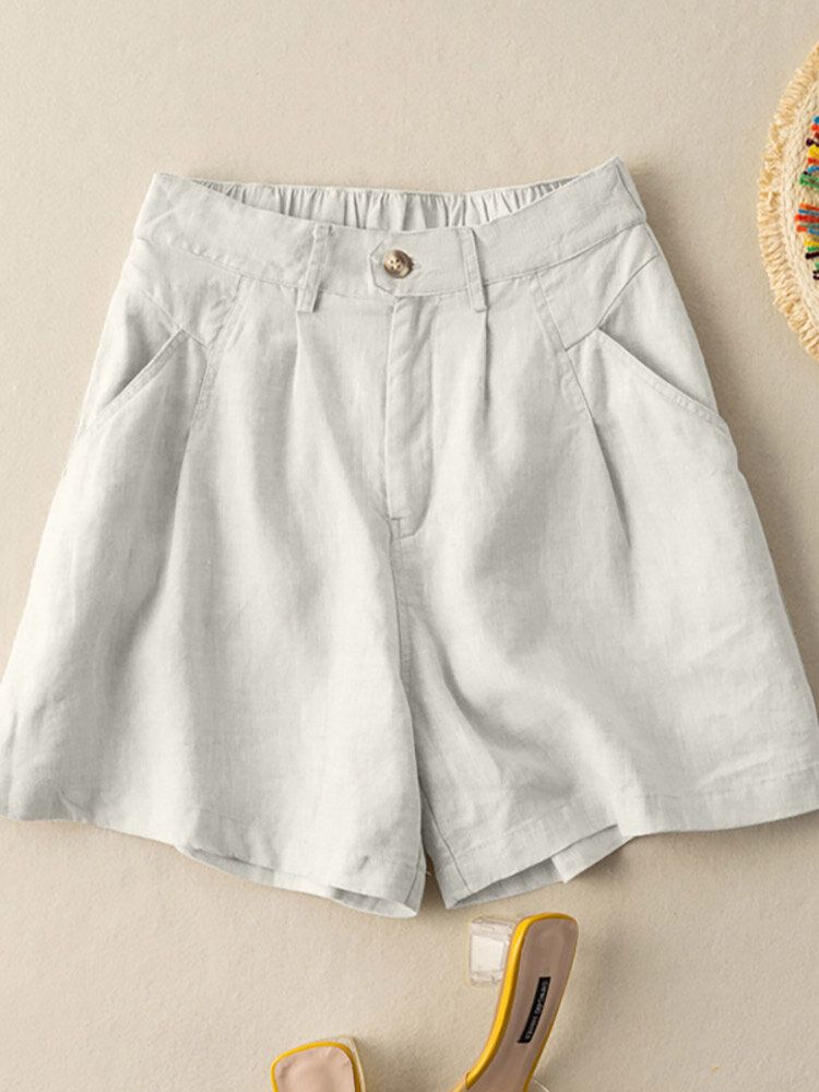 Short Décontracté En Coton Avec Poche À Boutons Froncés