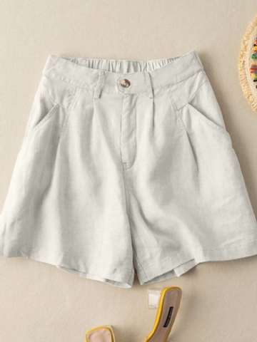 Short Décontracté En Coton Avec Poche À Boutons Froncés