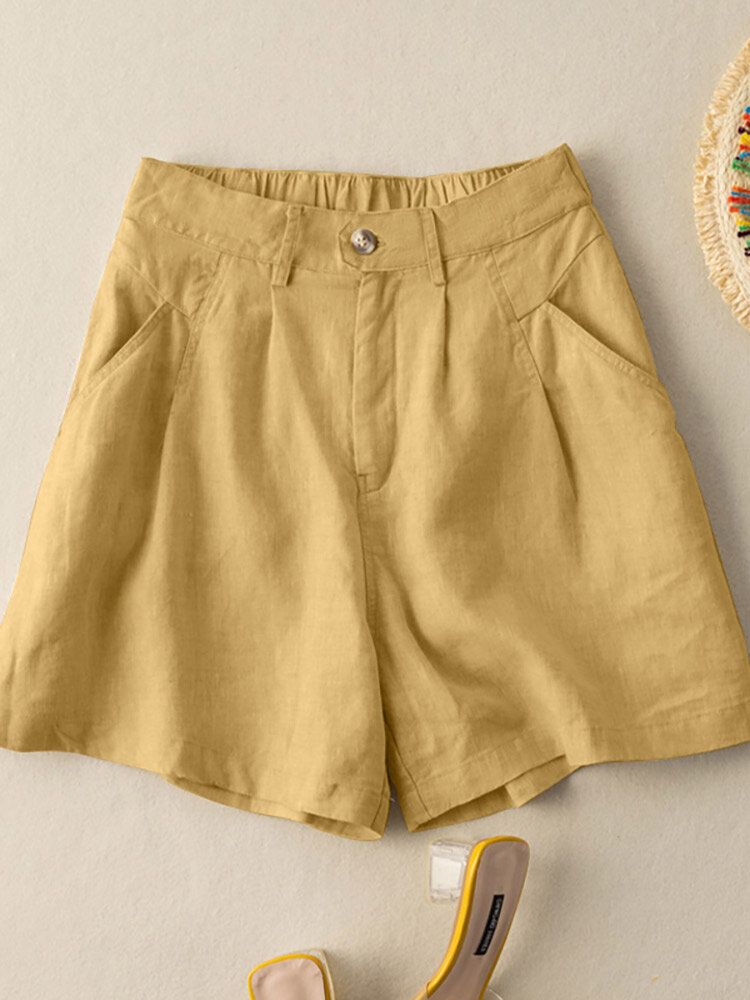 Short Décontracté En Coton Avec Poche À Boutons Froncés