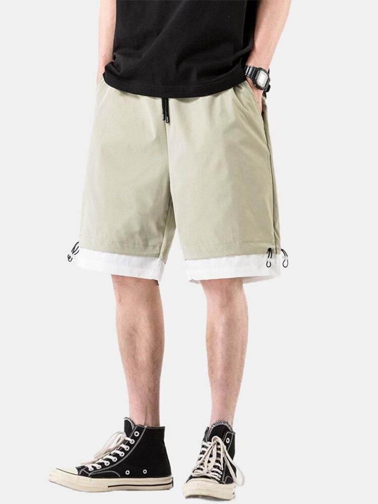 Short Décontracté En Coton De Couleur Unie Avec Cordon De Serrage Pour Homme