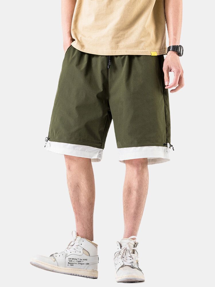 Short Décontracté En Coton De Couleur Unie Avec Cordon De Serrage Pour Homme