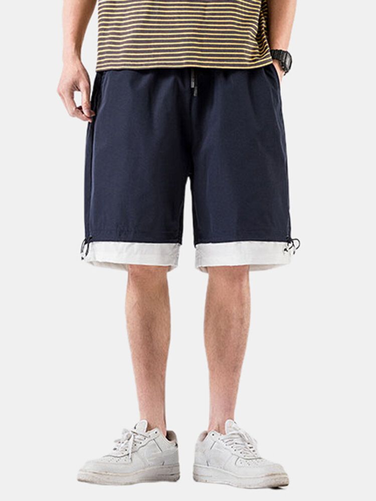 Short Décontracté En Coton De Couleur Unie Avec Cordon De Serrage Pour Homme