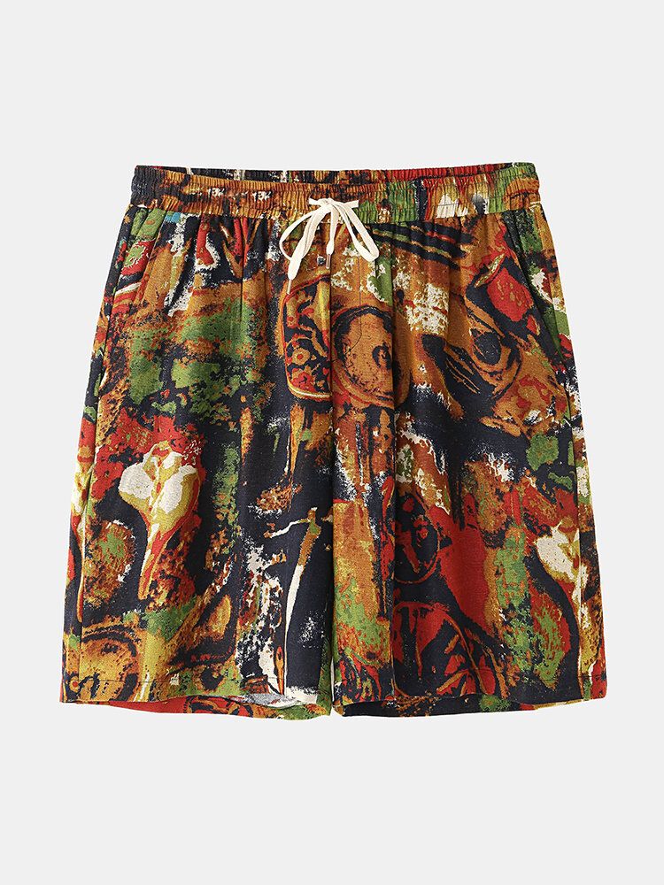 Short Décontracté Style Vintage Imprimé Multicolore Pour Homme Avec Poche