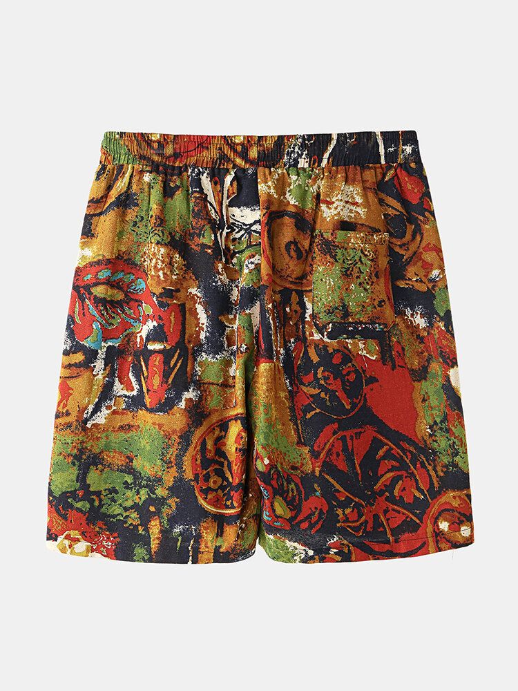 Short Décontracté Style Vintage Imprimé Multicolore Pour Homme Avec Poche