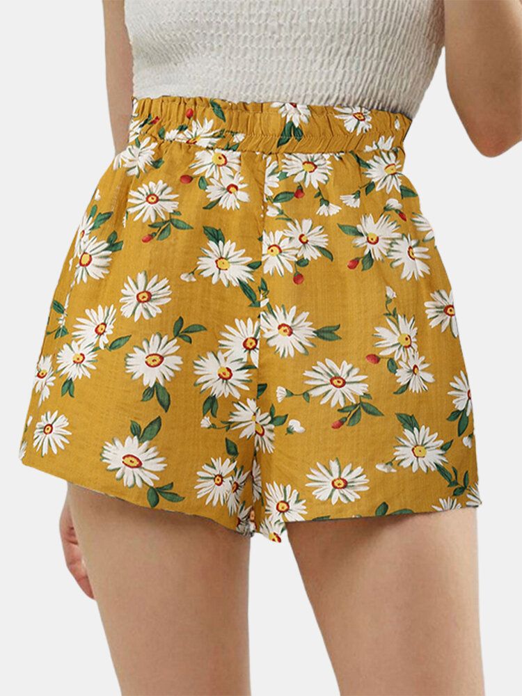 Short Décontracté Taille Haute Imprimé Marguerite Pour Femme