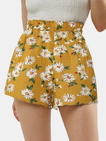 Short Décontracté Taille Haute Imprimé Marguerite Pour Femme