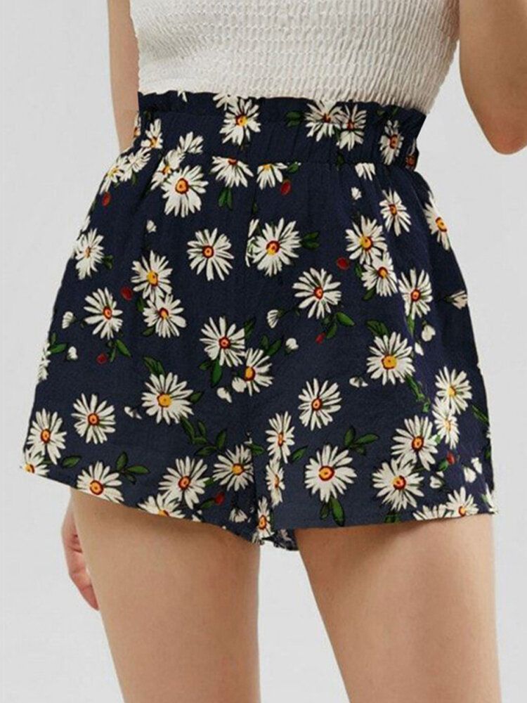 Short Décontracté Taille Haute Imprimé Marguerite Pour Femme