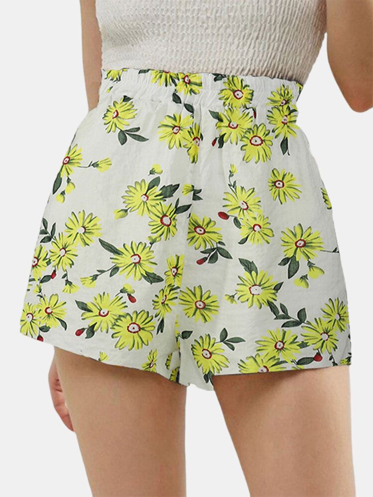 Short Décontracté Taille Haute Imprimé Marguerite Pour Femme