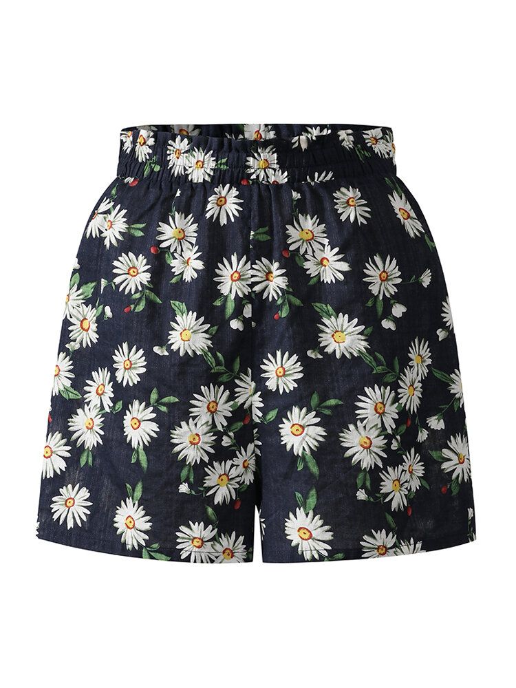 Short Décontracté Taille Haute Imprimé Marguerite Pour Femme