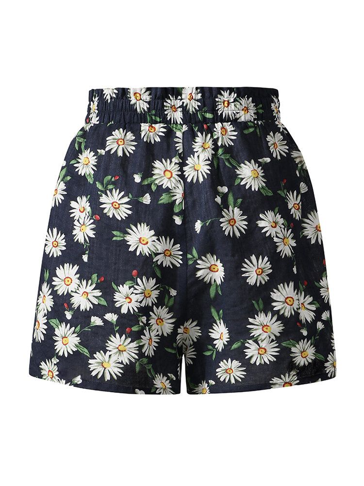 Short Décontracté Taille Haute Imprimé Marguerite Pour Femme