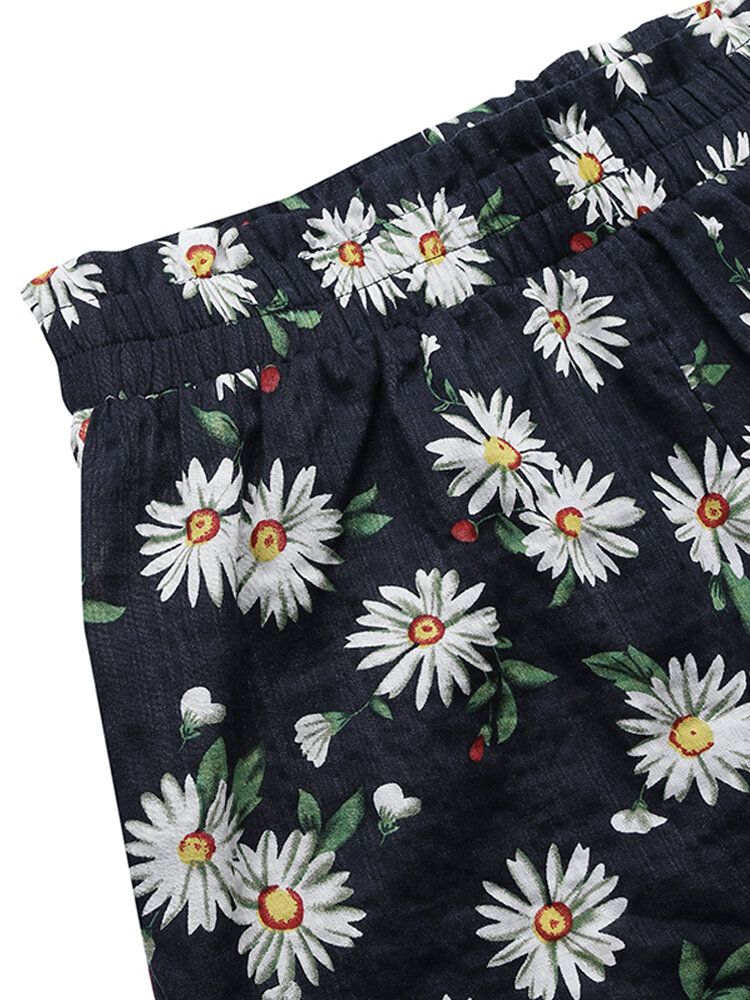 Short Décontracté Taille Haute Imprimé Marguerite Pour Femme