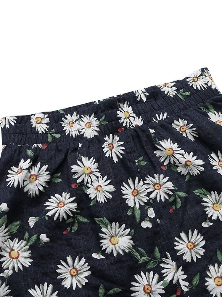 Short Décontracté Taille Haute Imprimé Marguerite Pour Femme