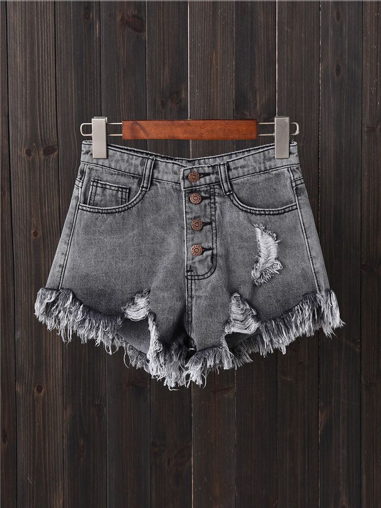 Short En Jean Déchiré Avec Poche Boutonnée Pour Femmes