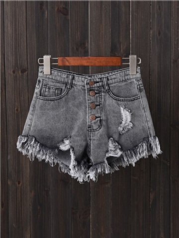 Short En Jean Déchiré Avec Poche Boutonnée Pour Femmes