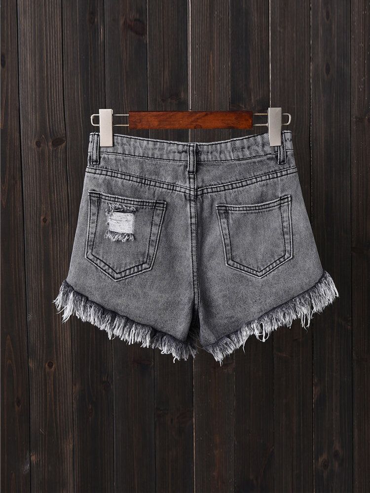 Short En Jean Déchiré Avec Poche Boutonnée Pour Femmes