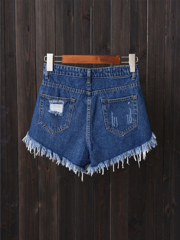 Short En Jean Déchiré Avec Poche Boutonnée Pour Femmes