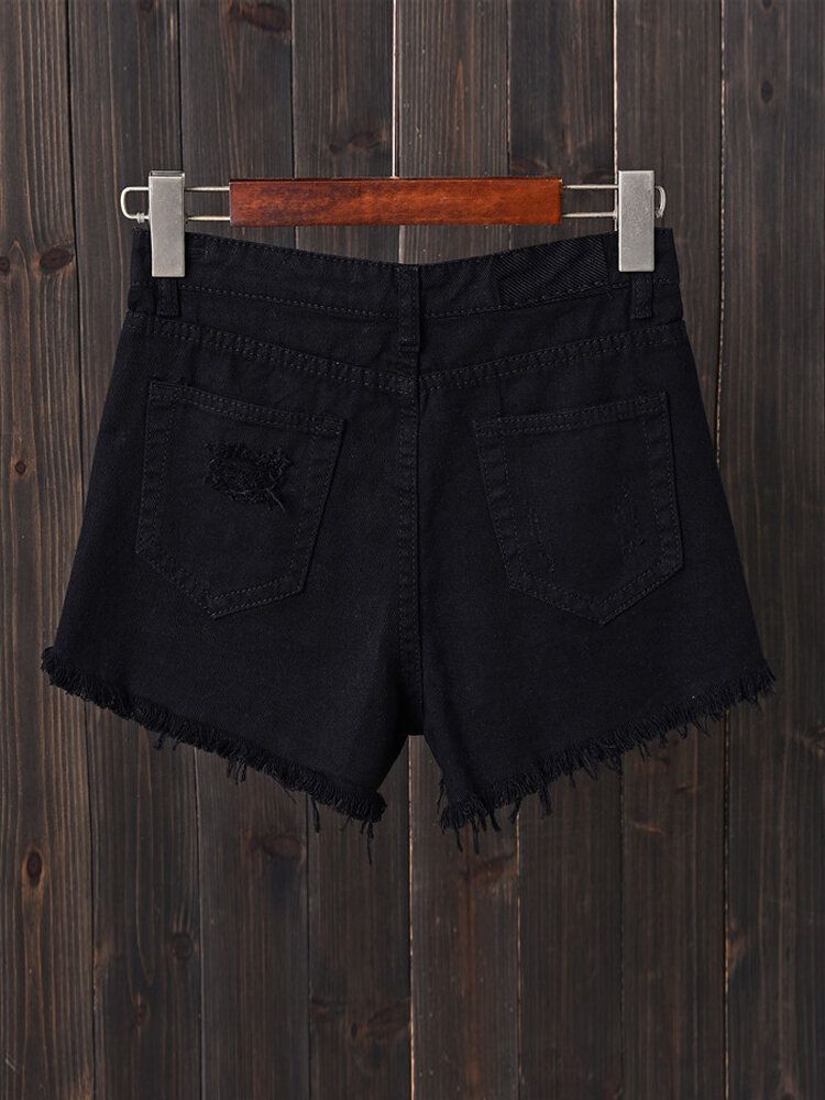 Short En Jean Déchiré Avec Poche Boutonnée Pour Femmes