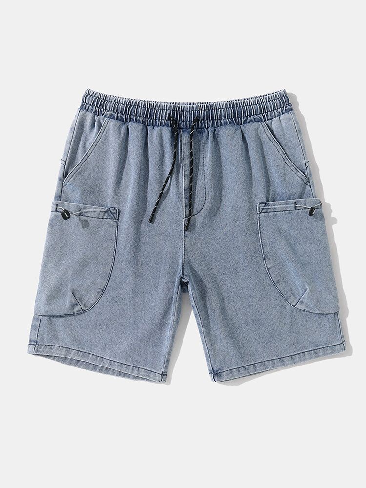 Short En Jean À Double Poche Avec Cordon De Serrage Pour Homme