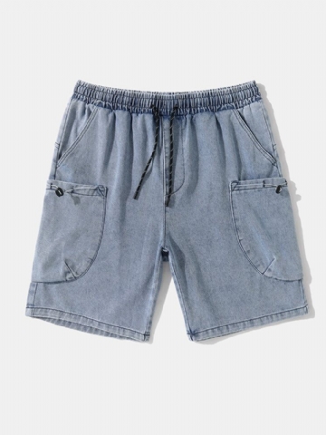 Short En Jean À Double Poche Avec Cordon De Serrage Pour Homme