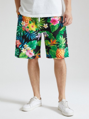 Short Mi-long À Cordon De Serrage Pour Homme Avec Imprimé Ananas Tropical