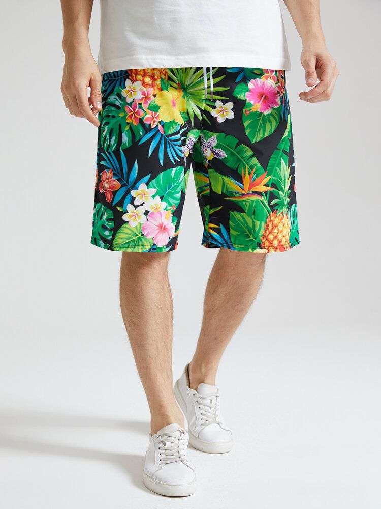 Short Mi-long À Cordon De Serrage Pour Homme Avec Imprimé Ananas Tropical