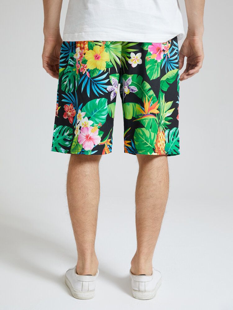 Short Mi-long À Cordon De Serrage Pour Homme Avec Imprimé Ananas Tropical