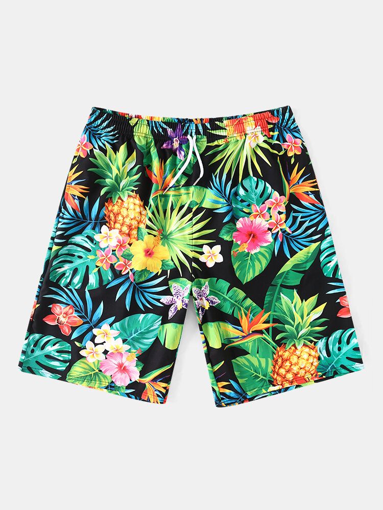 Short Mi-long À Cordon De Serrage Pour Homme Avec Imprimé Ananas Tropical