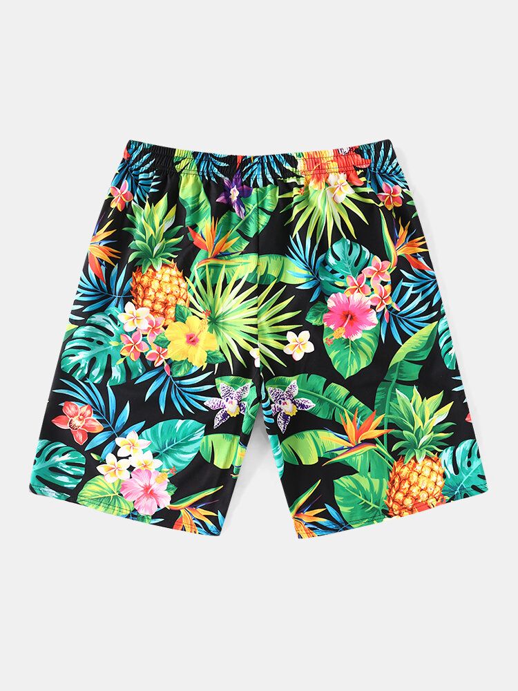 Short Mi-long À Cordon De Serrage Pour Homme Avec Imprimé Ananas Tropical