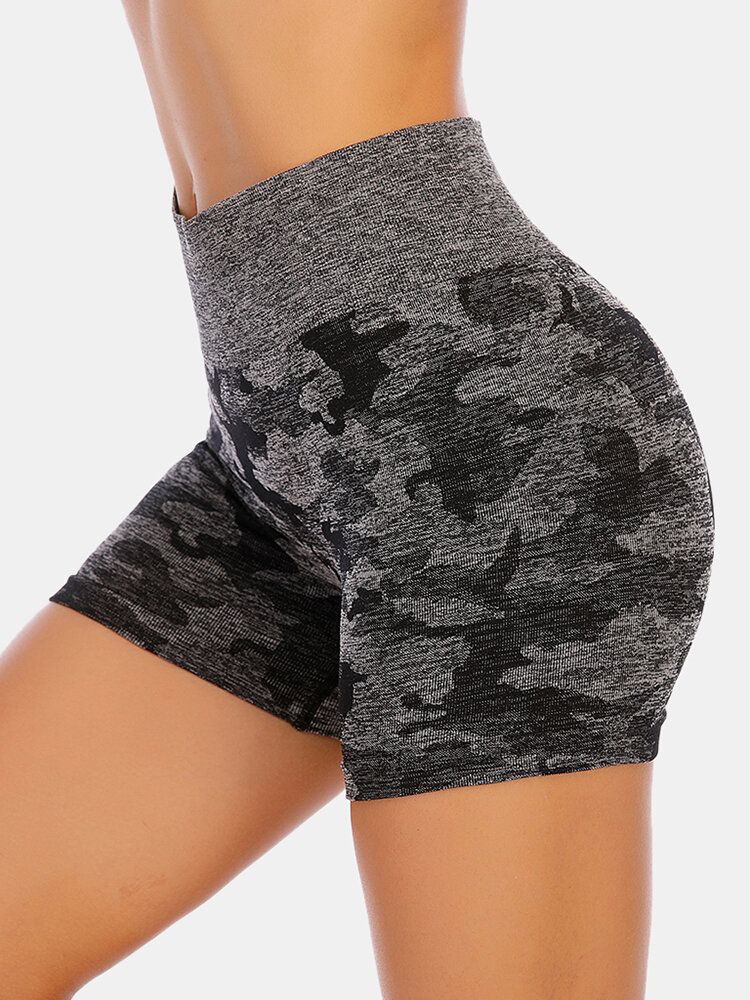 Short De Motard Élastique Taille Haute Sans Coutures Pour Femme Camouflage