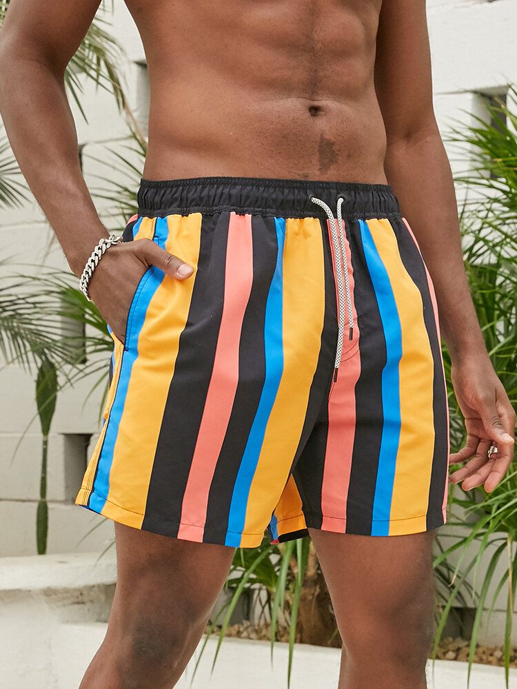 Short De Plage Coloré À Larges Rayures À Séchage Rapide Pour Hommes